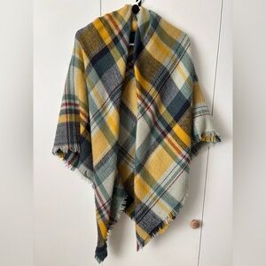 Plaid Fringe Large Square Wrap